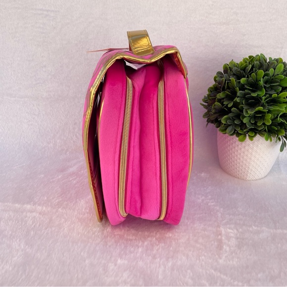 NEW Juicy Couture Hot Pink and Metallic Gold Velour Makeup Bag Case - Picture 2 of 9